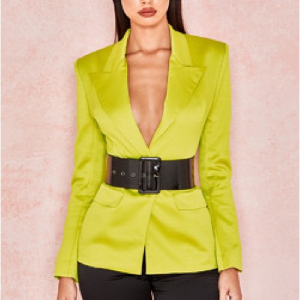 House of CB | Lime FIONELLA' CHARTREUSE SATIN TAILORED TUX JACKET